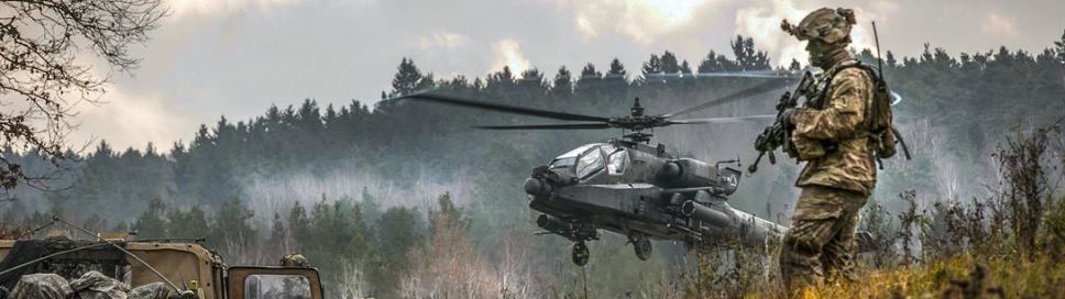 An AH-64 Apache takes off during Allied Spirit VII, a 13-nation training exercise, in Grafenwoehr, Germany, in 2017. (U.S. Defense Department photo)