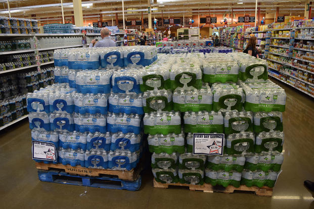 Freedom's Choice bottled water is one of the many products sold under the Defense Commissary Agency's private label program. (Kevin Robinson/DeCA)