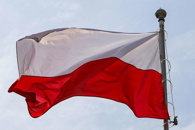 The Polish flag flies high during the Polish National Flag Day celebration at Boleslawiec, Poland