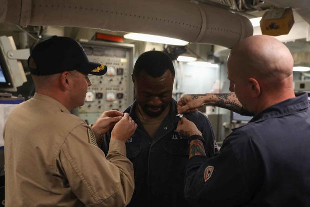 U.S. Navy sailor promoted aboard the USS Ramage
