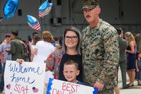 U.S. Marines with 2nd Marine Aircraft Wing (MAW) attached to the 26th Marine Expeditionary Unit (MEU) are welcomed home on Marine Corps Air Station New River, North Carolina. (U.S. Marine Corps/Jailine L. Martinez)