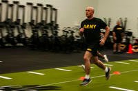A Georgia Army National Guardsman sprints during Army combat fitness testing training.