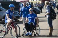 Air Force wounded warriors and a caregiver at the Warrior Games cycling event.
