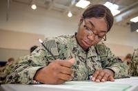A sailor takes the Navy-Wide Advancement Exam.