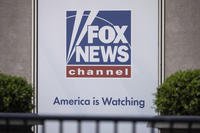 Fox News logo is displayed outside Fox News Headquarters in New York