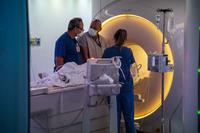 Patient prepped for a brain MRI
