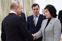 Russian President Vladimir Putin meets with North Korean Foreign Minister Choe Son Hui