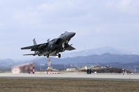 South Korean Air Force F-15K fighter jet takes off from a South Korean Air Force base in Cheongju