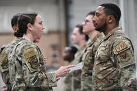 The 55th Logistics Readiness commander inspects a shaving waiver during an inspection at Offutt Air Force Base, Nebraska.